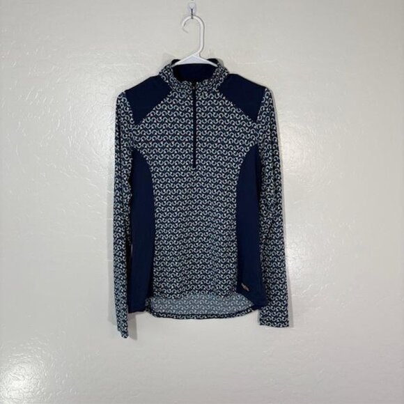 Kerrits Pullover Womens Medium Blue Horseshoe Print Long Sleeve Equestrian Shirt - Picture 1 of 8